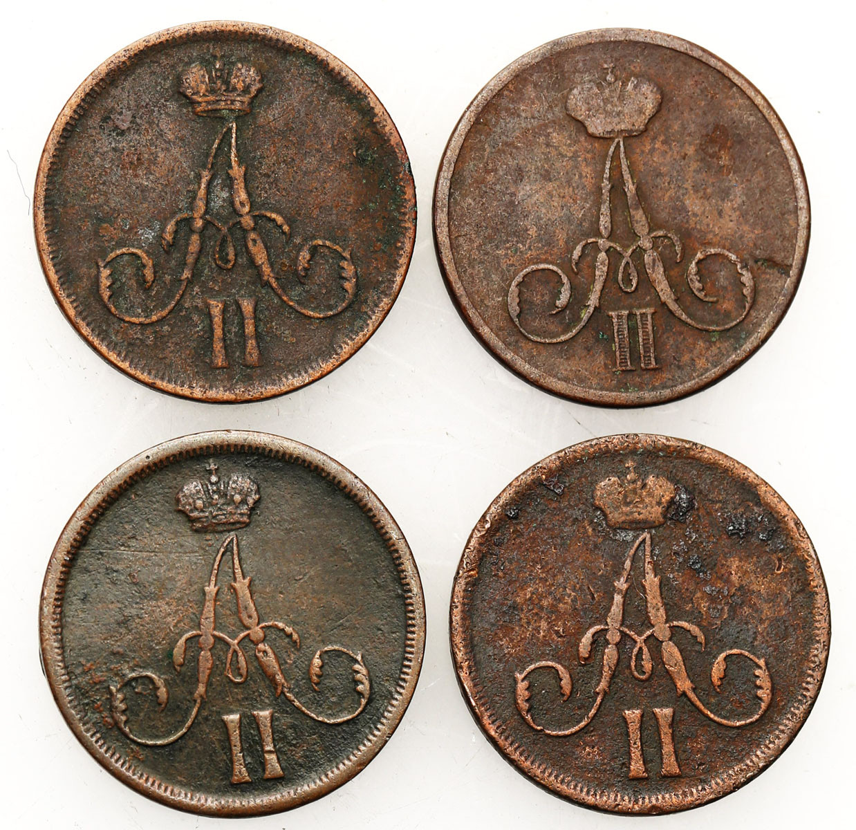 Polska XIX w./ Rosja. Aleksander II. Dienieżka 1860-1863, BM, Warszawa, zestaw 4 monet
